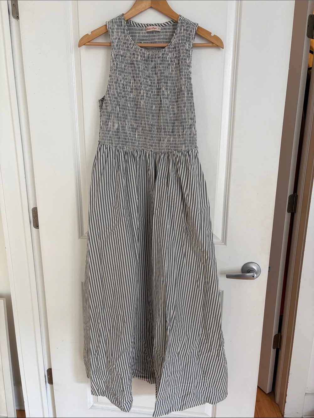 Marine Layer Gray and White Smocked Maxi Dress